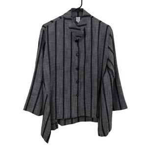 M Square Jacket Womens 1 Grey Striped Button Front Mock Neck Lagenlook